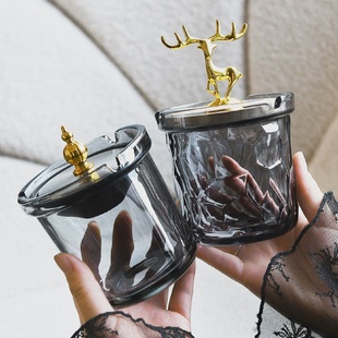 创意烟灰缸家用不锈钢漏斗防飞灰带盖办公室烟缸客厅防风高级感