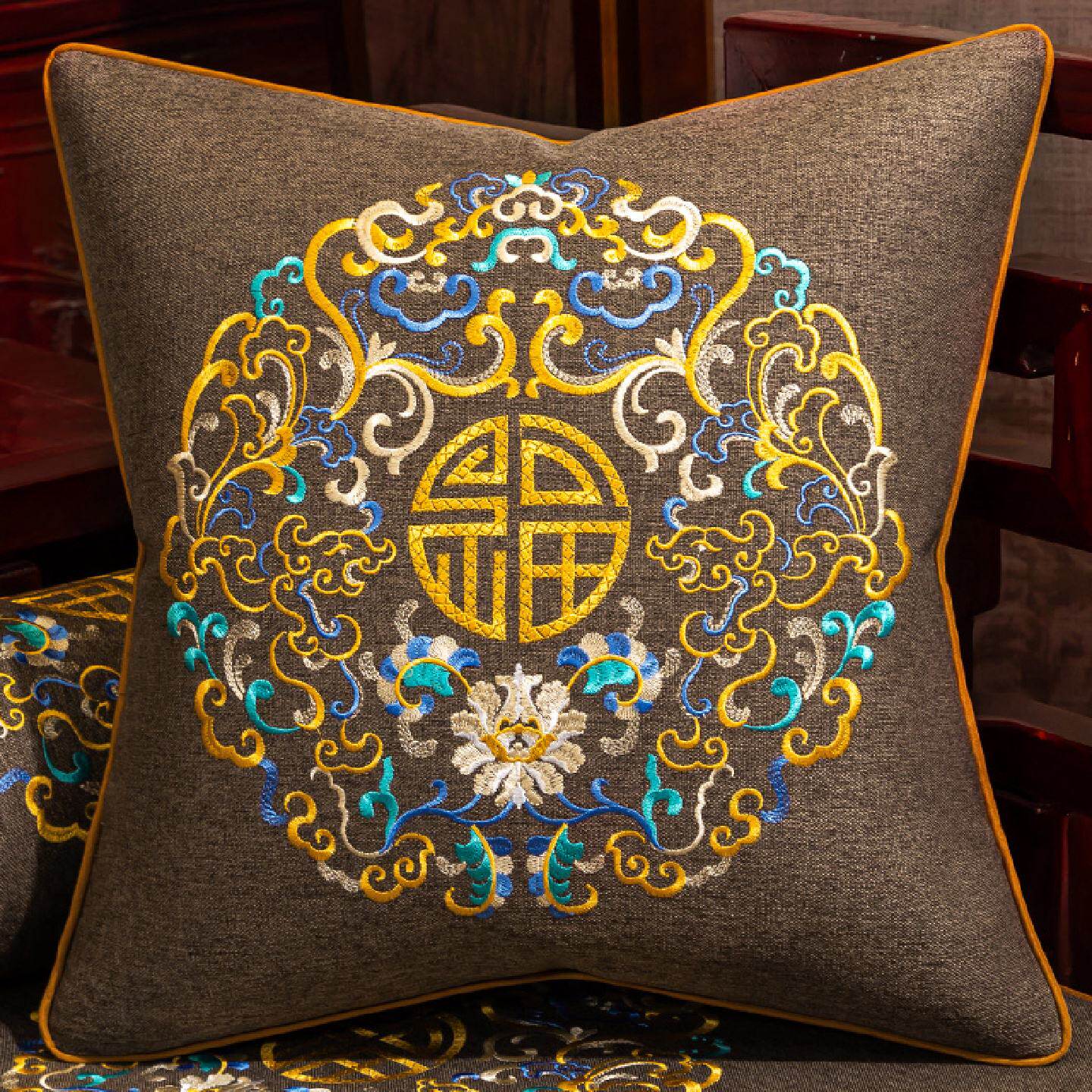 新中式抱枕沙发客厅轻奢靠枕中国风床头靠背垫办公室腰枕靠垫含芯