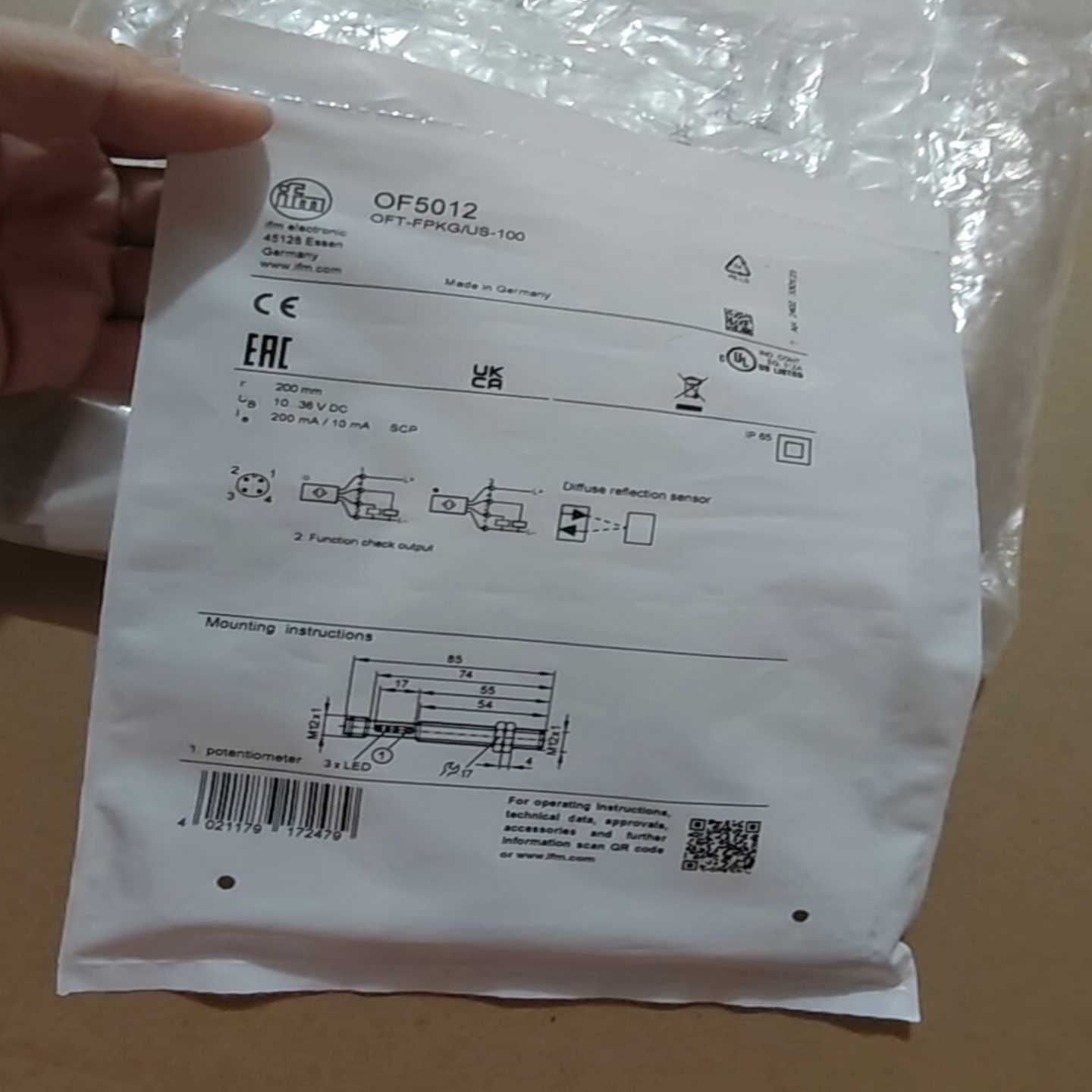 询价OF5012易福门IFM漫反射光电传感器OFT-FP