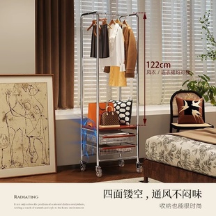 衣架现代轻奢中古挂衣架卧室不锈钢家用收纳落地移动衣帽架发货