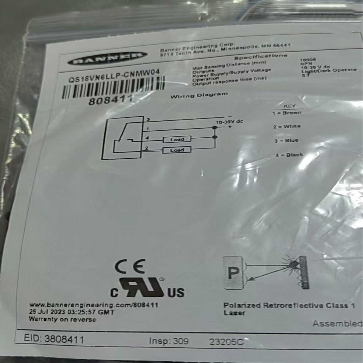 询价【邦纳全新QS18VN6LLP-CNMW04光电传感器】美国