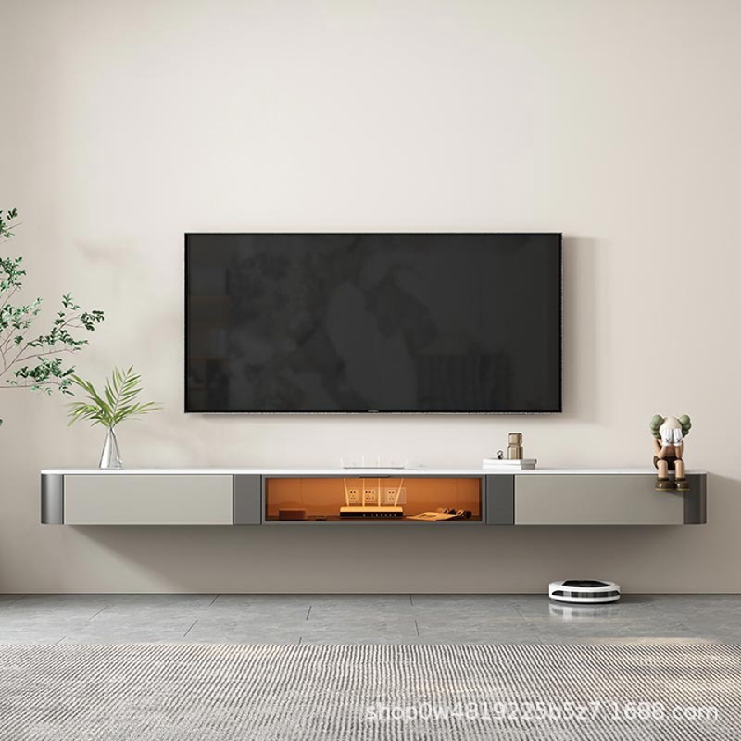 轻奢风岩板茶几悬浮电视柜组合家用小户型客厅现代简约悬挂式地柜