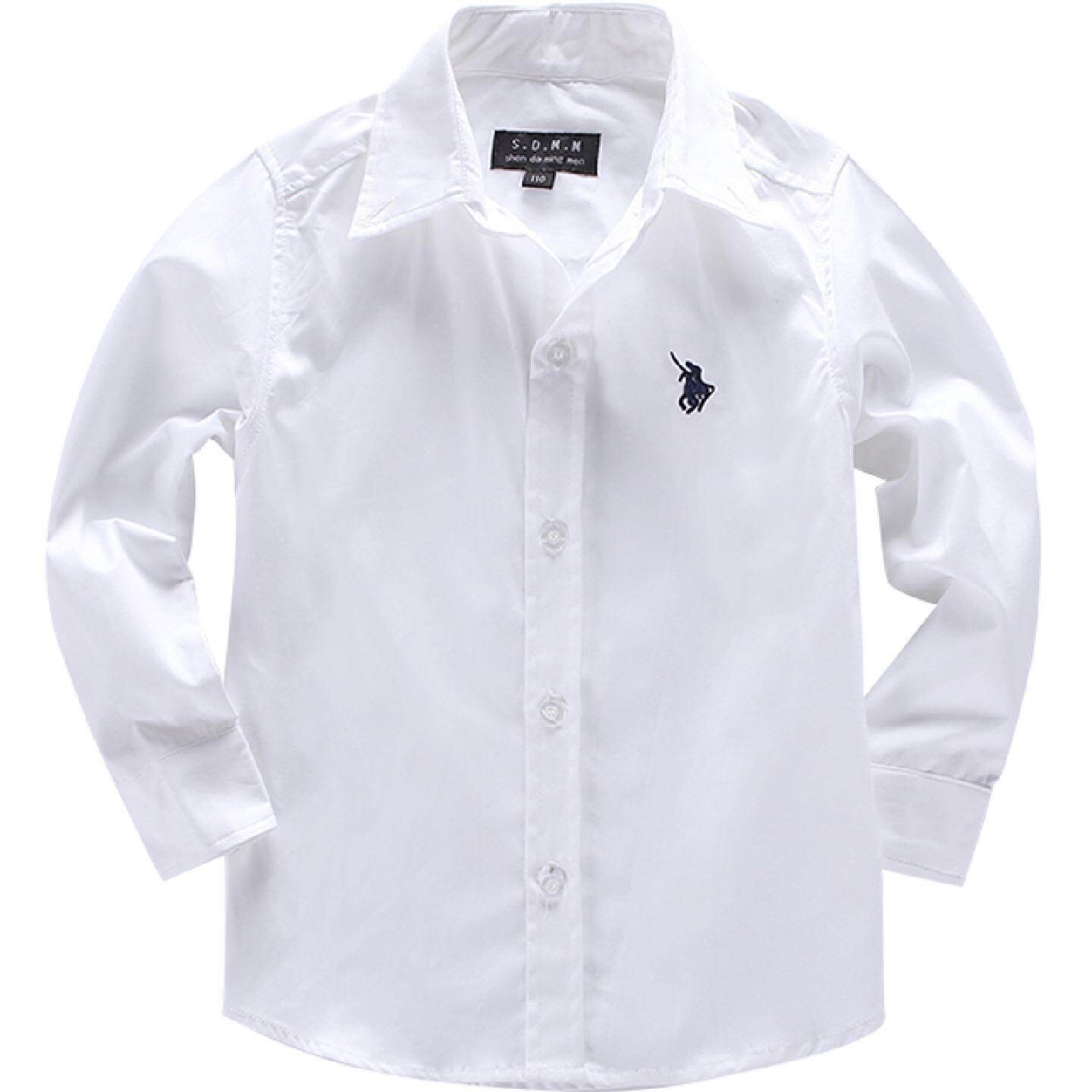儿童白衬衫长袖男童纯棉中大童小学生春秋宝宝学院风校服表演出服