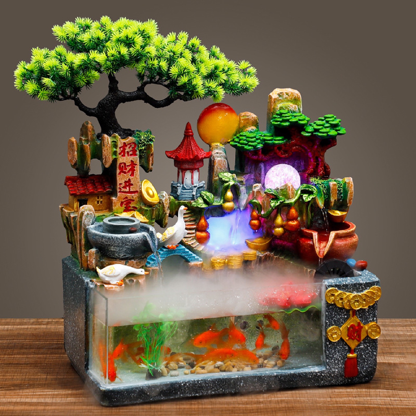 造景流水鱼缸客厅小型家用全套桌面生态创意金鱼缸循环水摆件