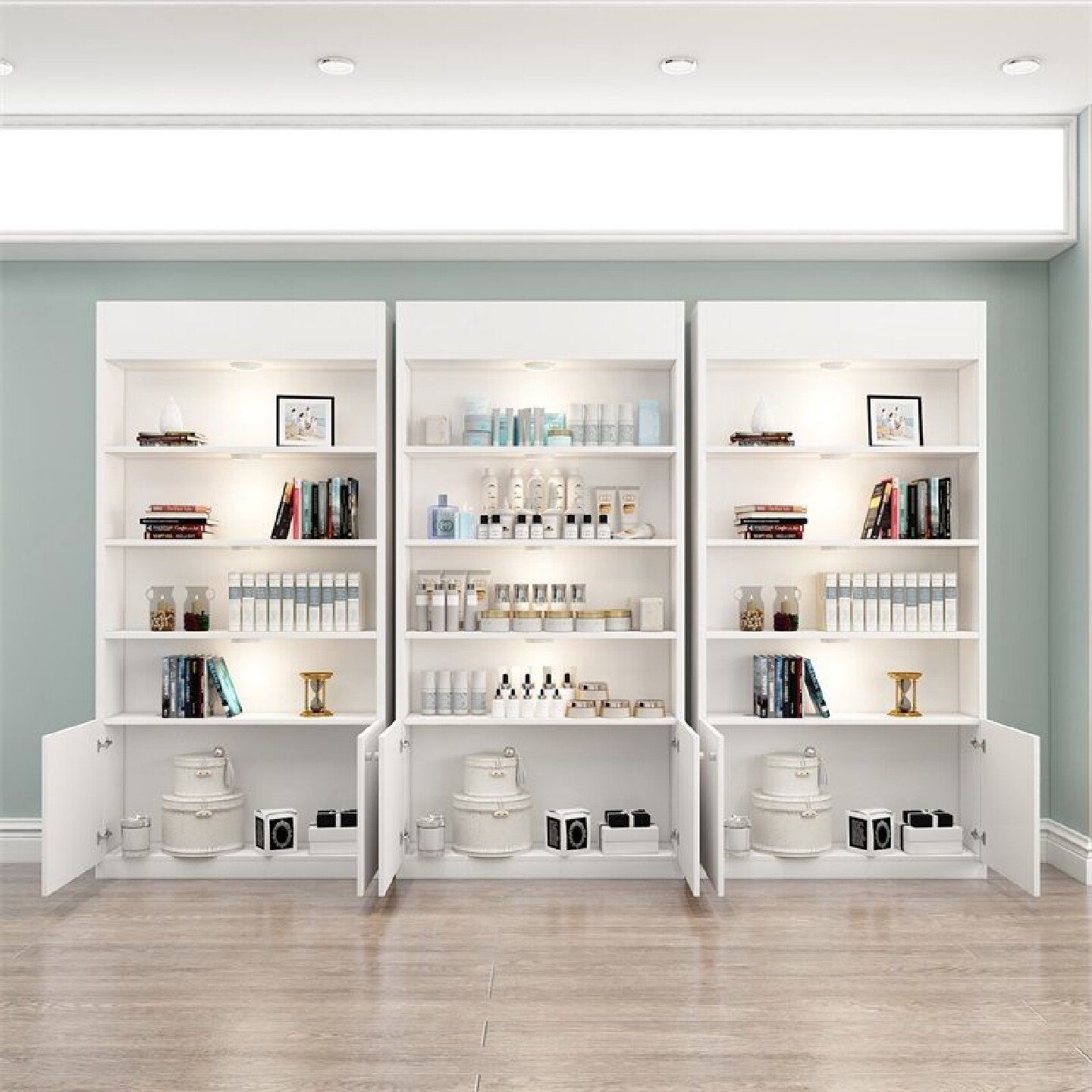 欧式化妆品展示柜落地商用精品美甲店理发店美容院货柜产品陈列柜