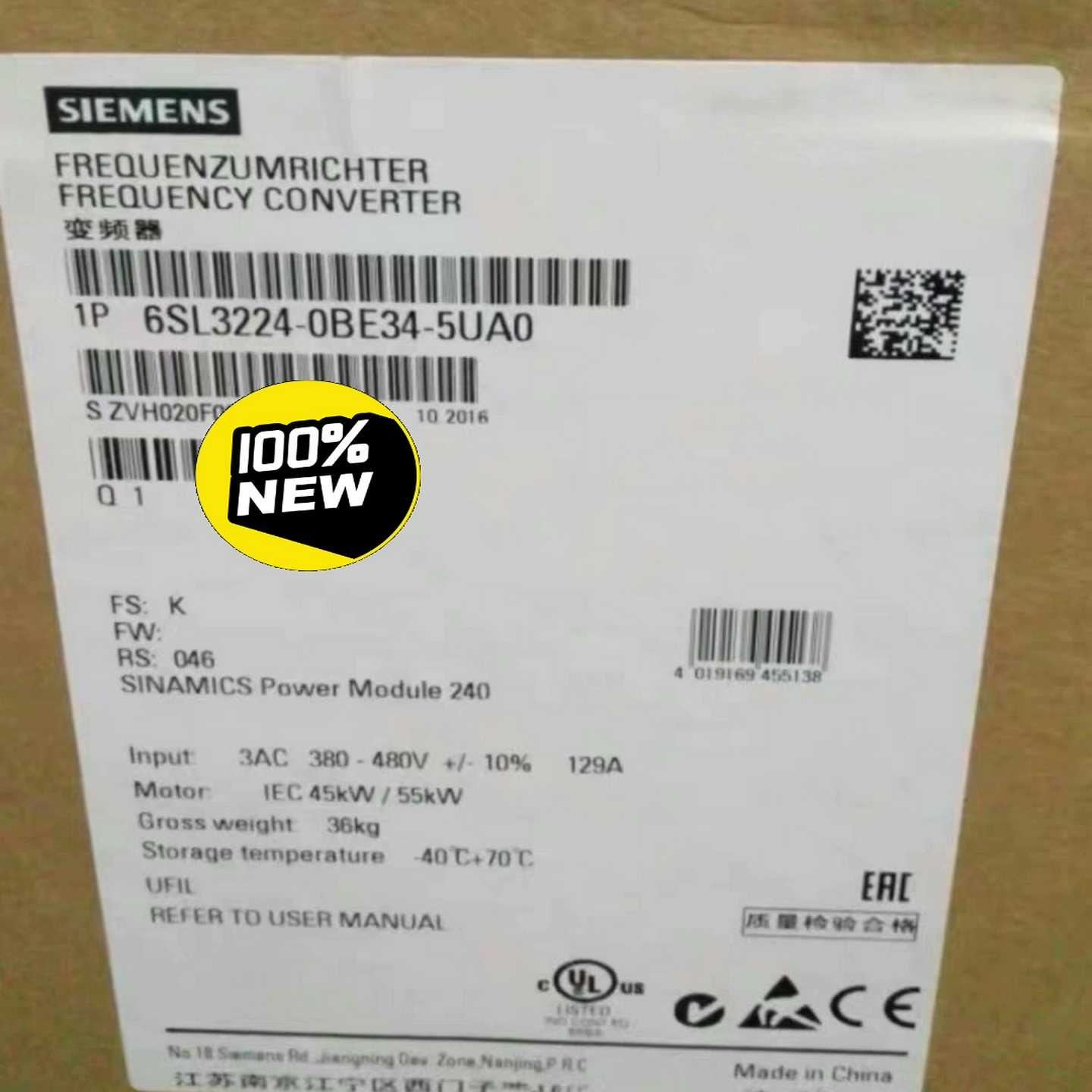 6SL3224-0BE34-5UA0PM240功率询价