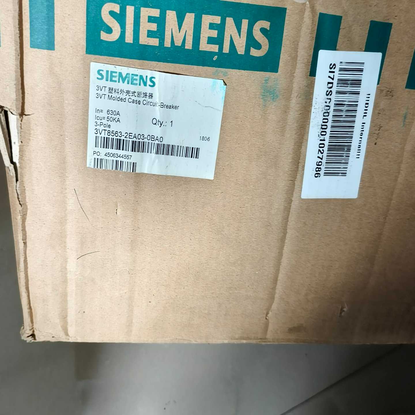 3VT8563-2EA03-0BA0断路器，3P63询价