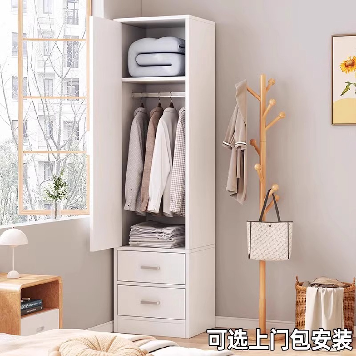 衣柜出租房用推拉门单人衣柜卧室家用单门衣橱简易床边小型窄衣柜