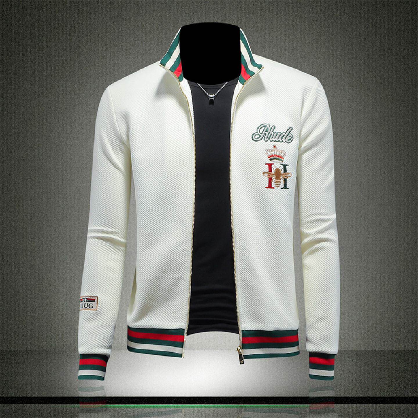 欧洲站外套男士秋冬新款修身轻奢刺绣印花高端立领夹克衫上衣潮牌