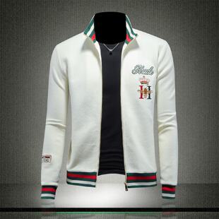 欧洲站外套男士秋冬新款修身轻奢刺绣印花高端立领夹克衫上衣潮牌