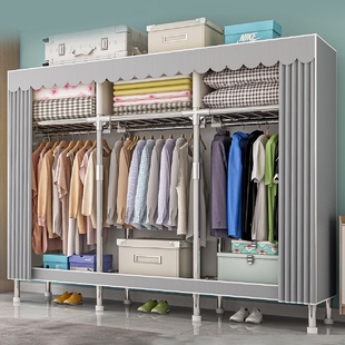 大容量收纳布衣柜 简易衣橱家用卧室出租房宿舍全钢架加粗加厚组装