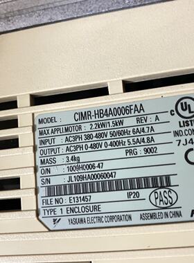 安川变频器H1000CIMRHB4A0006FAA拍前询价下单