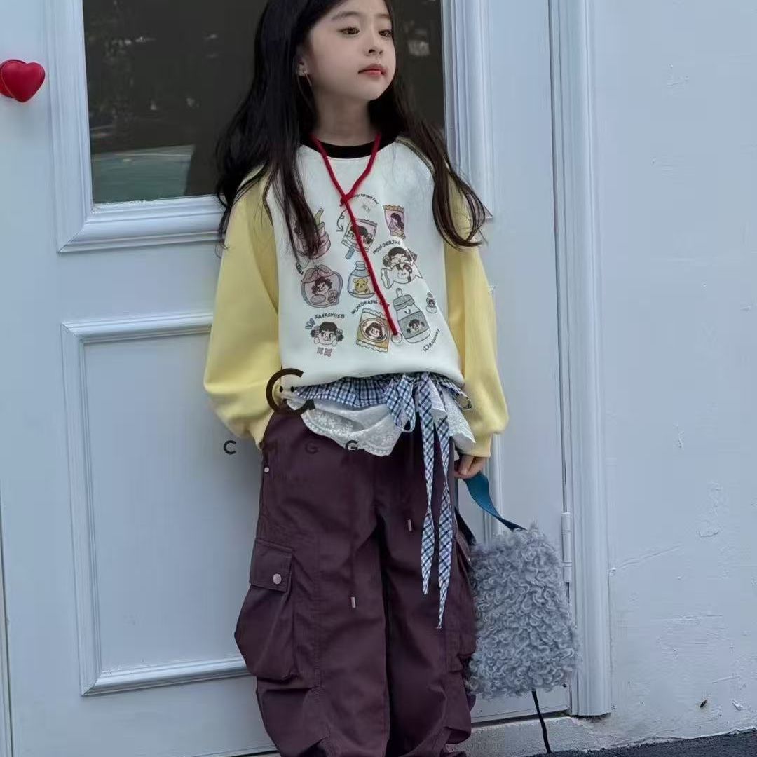2025新款秋季女童时尚韩版潮牌圆领卫衣小女孩春秋卡通长袖上衣
