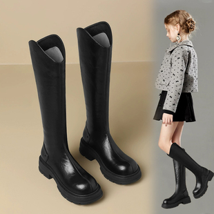 女童高筒靴2025秋冬加绒儿童长靴中大童女孩百搭长筒靴冬款女童靴
