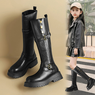 女童高筒靴2025秋冬加绒女孩长筒靴中大童二棉百搭长靴防滑女童靴