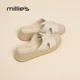 女夏季 外穿2026新款 时尚 millies妙丽女士坡跟拖鞋 百搭草编凉拖鞋