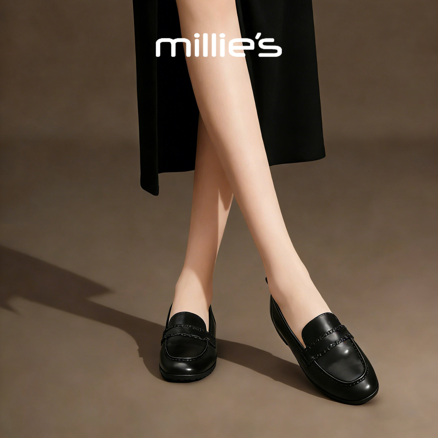 MILLIE'S/妙丽复古风小皮鞋乐福鞋女黑色真皮一脚蹬平底通勤单鞋,女鞋,牛津鞋/布洛克鞋/德比鞋,淘宝优惠券,粉丝福利购,淘宝优惠卷