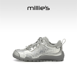 加绒运动圆头棉鞋 加棉厚底休闲阿甘鞋 女款 millies妙丽银色德训鞋