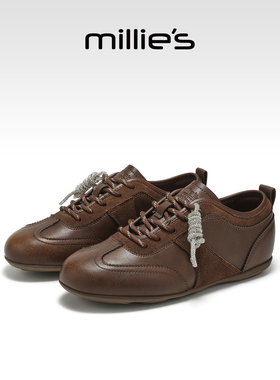 millies妙丽秋款真皮休闲鞋女鞋2025年秋季新款系带德训鞋运动鞋