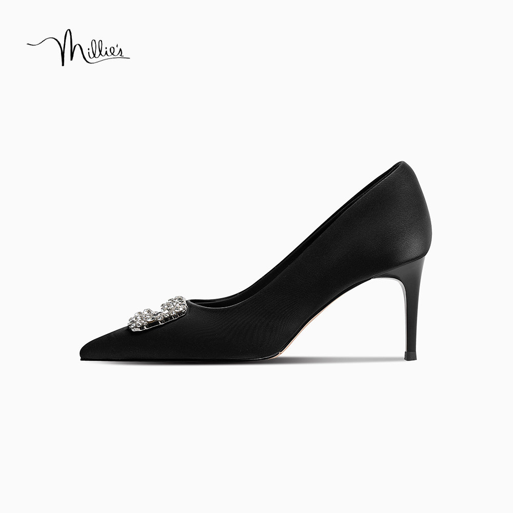 MILLIE'S/妙丽黑色尖头浅口单鞋女细跟高跟鞋御姐风2026夏季新款