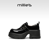 女鞋 妙丽黑色厚底乐福鞋 真皮深口单鞋 MILLIE 新款 女款 2026春季