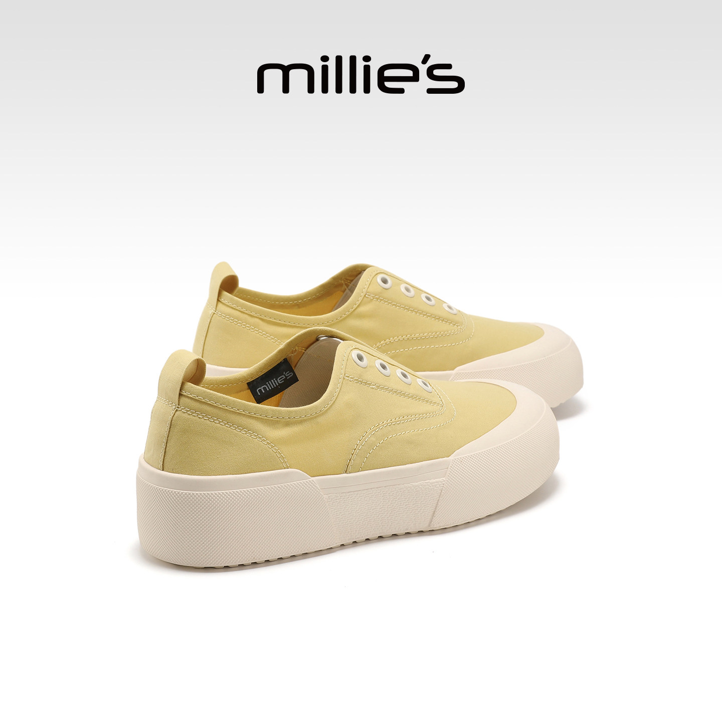 MILLIE'S/妙丽黄色厚底休闲帆布鞋女款夏季薄款一脚蹬鞋透气板鞋
