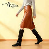 妙丽简约成熟风黑色高筒皮靴女款 MILLIE 粗跟气质百搭通勤靴