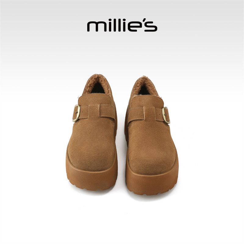 millies妙丽厚底加绒全包勃肯鞋女款秋冬加绒保暖棉鞋时尚雪地鞋