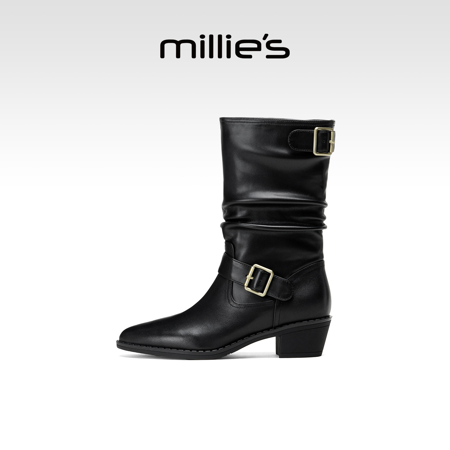 millies妙丽女鞋加绒保暖骑士靴