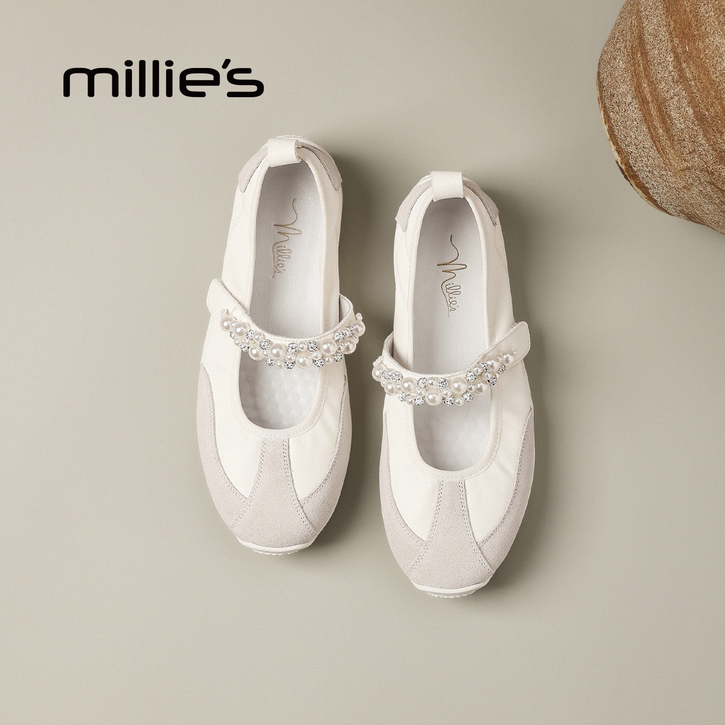 MILLIE'S/妙丽春季新款珍珠一字玛丽珍鞋女平底芭蕾舞鞋法式复古,女鞋,时尚芭蕾鞋,淘宝优惠券,粉丝福利购,淘宝优惠卷