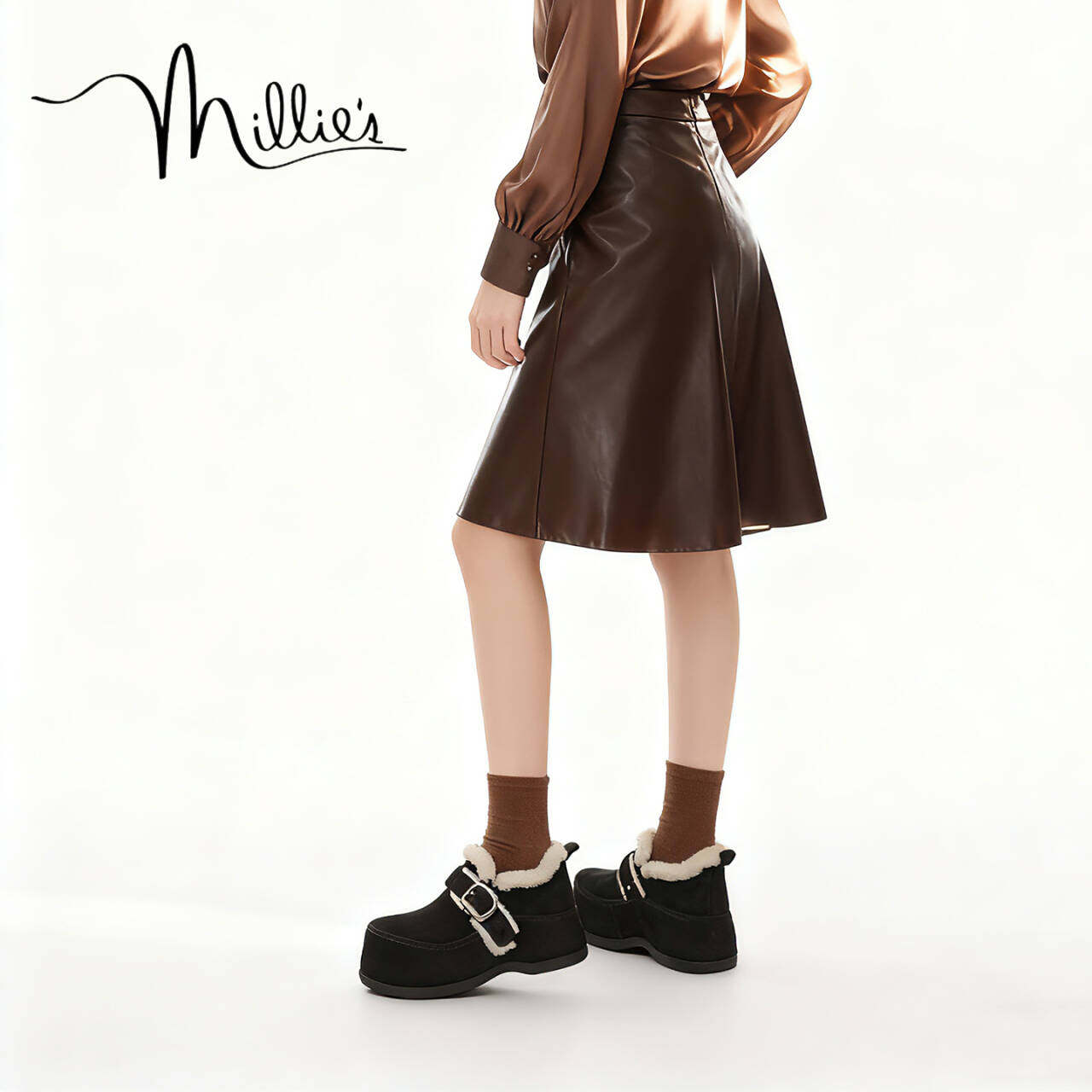 MILLIE'S/妙丽厚底勃肯鞋女款2025冬季新款百搭增高加绒保暖女鞋,女鞋,时尚休闲鞋,淘宝优惠券,粉丝福利购,淘宝优惠卷