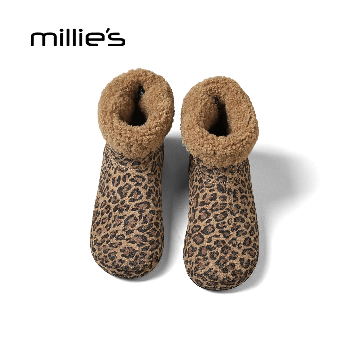 millies妙丽豹纹厚底雪地靴女款2025冬季新款加绒保暖棉靴烟筒靴