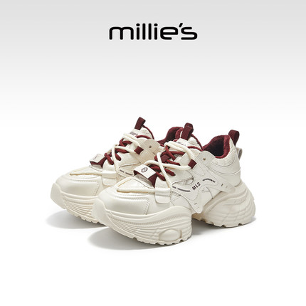 millies妙丽厚底老爹鞋女鞋2025秋冬新款加绒百搭增高运动休闲鞋