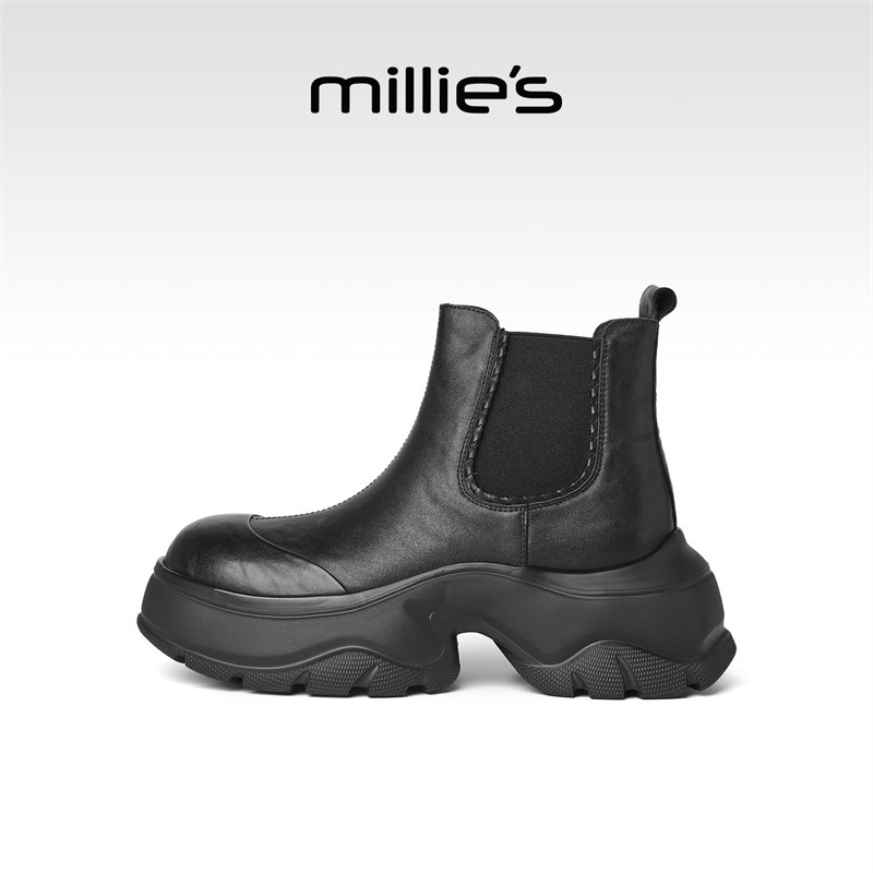 millies妙丽厚底短靴女靴子2025新款靴冬季加绒小个子增高马丁靴