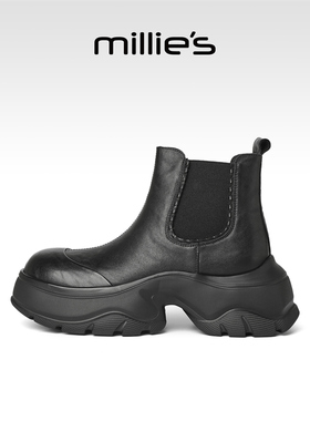millies妙丽厚底短靴女靴子2025新款靴冬季加绒小个子增高马丁靴