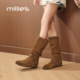millies妙丽靴子女2025冬季 长筒复古堆堆靴西部靴美拉德加绒 新款