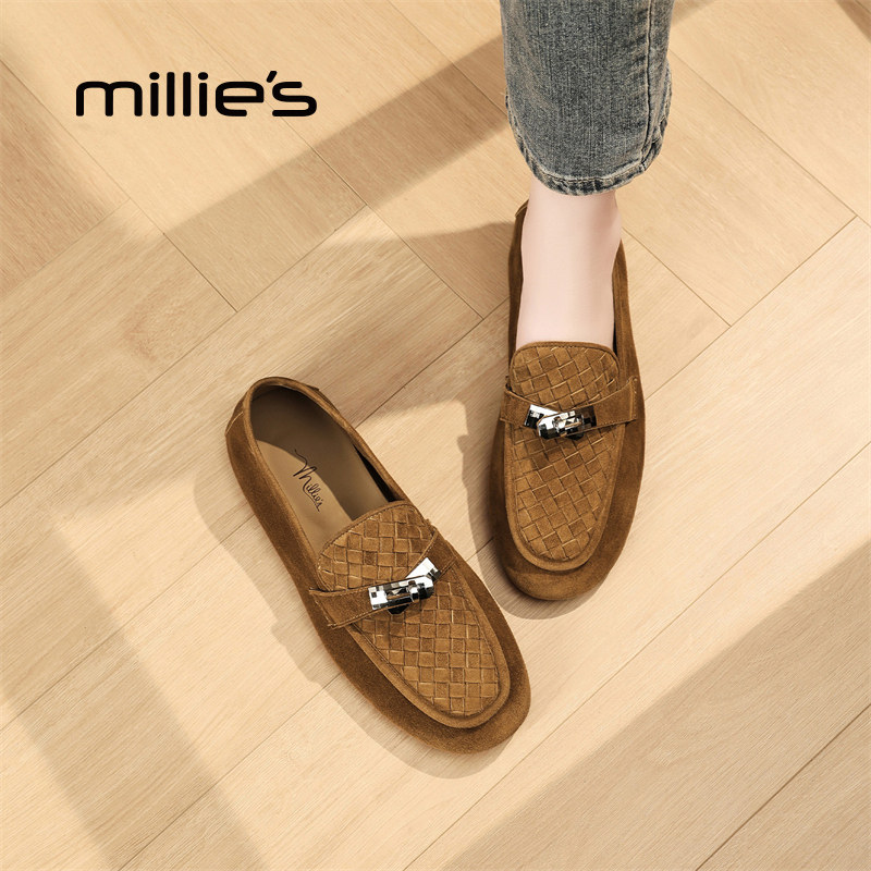 MILLIE'S/妙丽2026春季新款乐福鞋女款金属扣不累脚舒适百搭单鞋