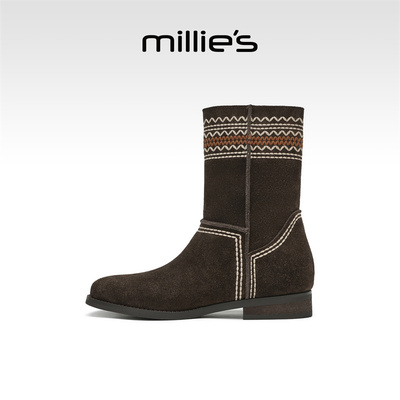 millies妙丽时尚条纹刺绣短靴
