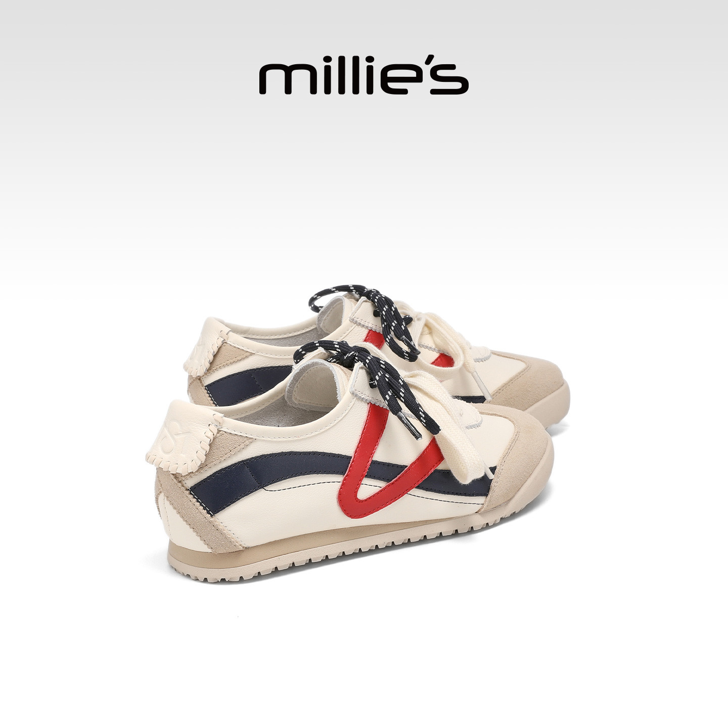 MILLIE'S/妙丽复古德训鞋女米蓝拼色系带平底休闲运动鞋春季新款,女鞋,时尚休闲鞋,淘宝优惠券,粉丝福利购,淘宝优惠卷