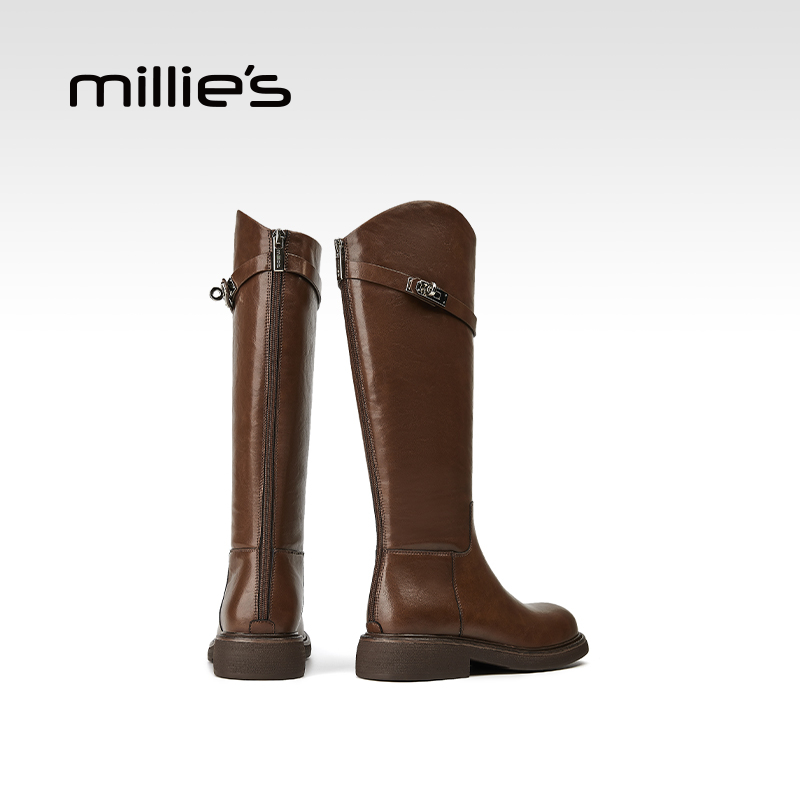 millies妙丽女鞋百搭英伦风长靴
