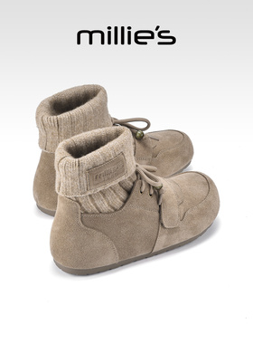 millies妙丽加绒弹力靴袜靴女靴冬季新款套筒雪地靴秋冬保暖短靴