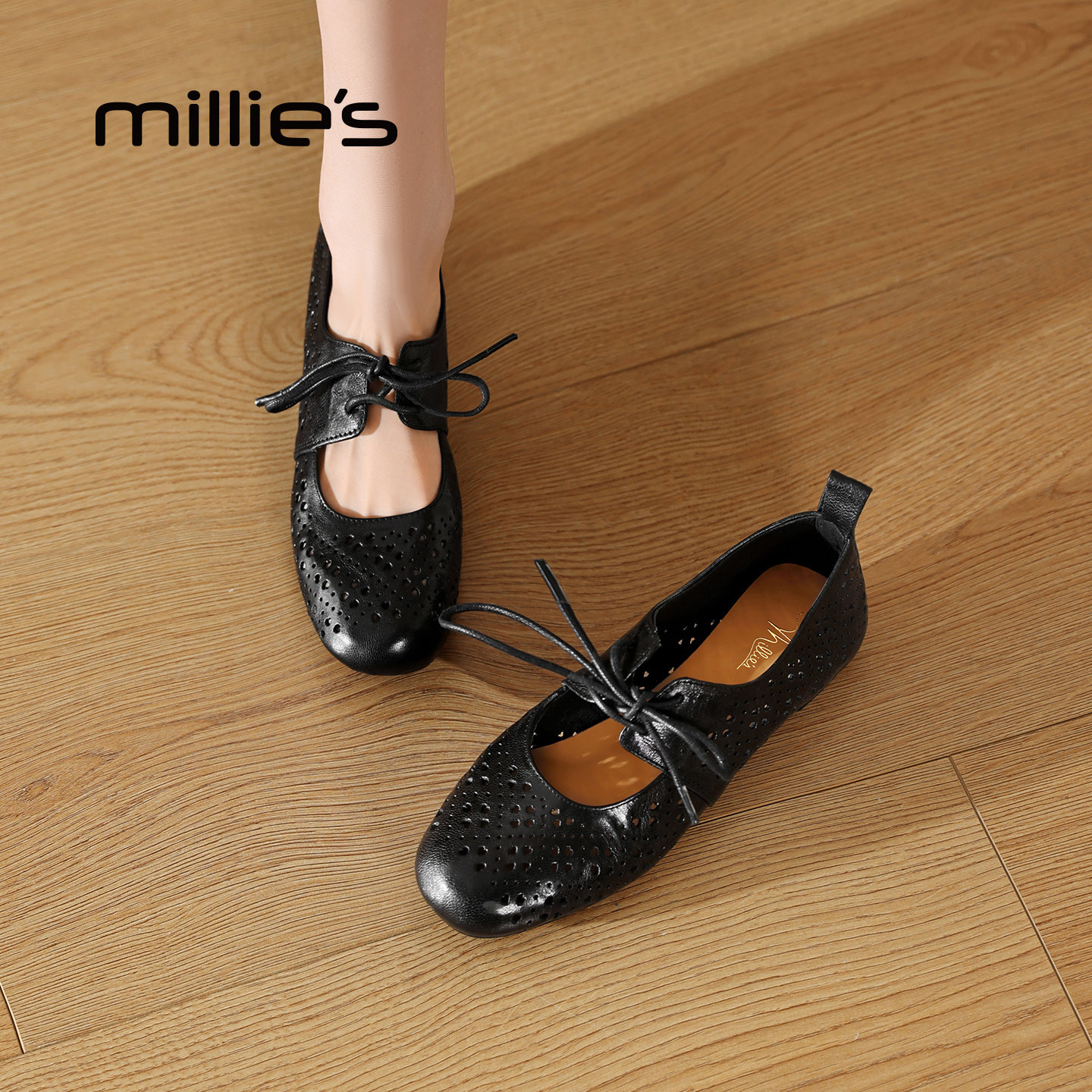 MILLIE'S/妙丽英伦风镂空系带浅口单鞋女款玛丽珍鞋2026春季新款,女鞋,时尚芭蕾鞋,淘宝优惠券,粉丝福利购,淘宝优惠卷