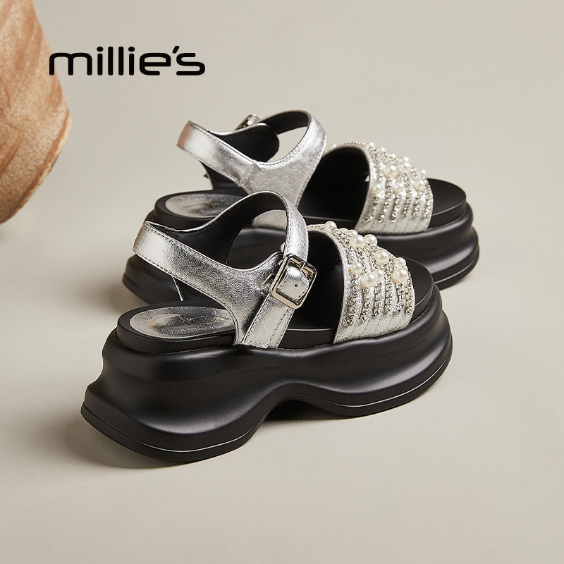 MILLIE'S/妙丽厚底休闲女鞋2026夏季潮流百搭小个子增高时装凉鞋