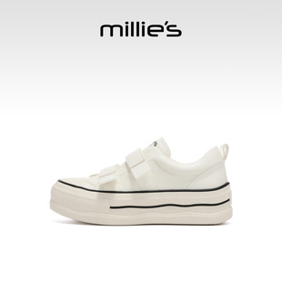 MILLIE'S/妙丽魔术贴厚底小白鞋女款休闲松糕板鞋春季单鞋帆布鞋