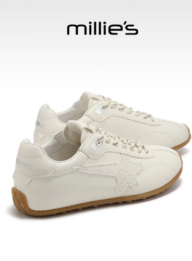 MILLIE'S/妙丽德训鞋女款白色真皮百搭休闲鞋女鞋子2026春季新款