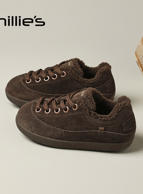 millies妙丽加绒保暖棉鞋2025年冬季新款圆头厚底女鞋时尚休闲鞋