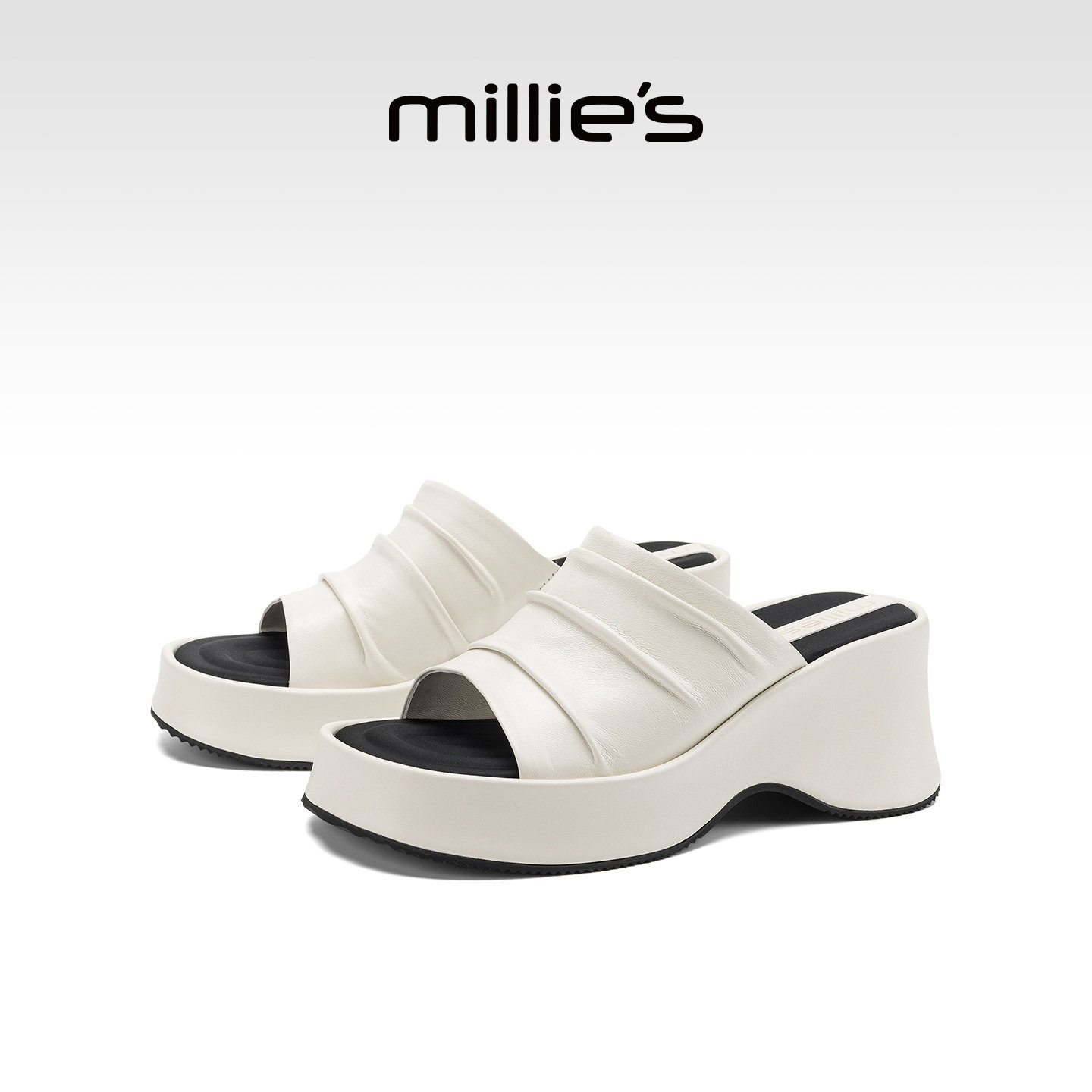 MILLIE'S/妙丽时尚百搭厚底白色凉拖女2026新款夏季外穿休闲拖鞋
