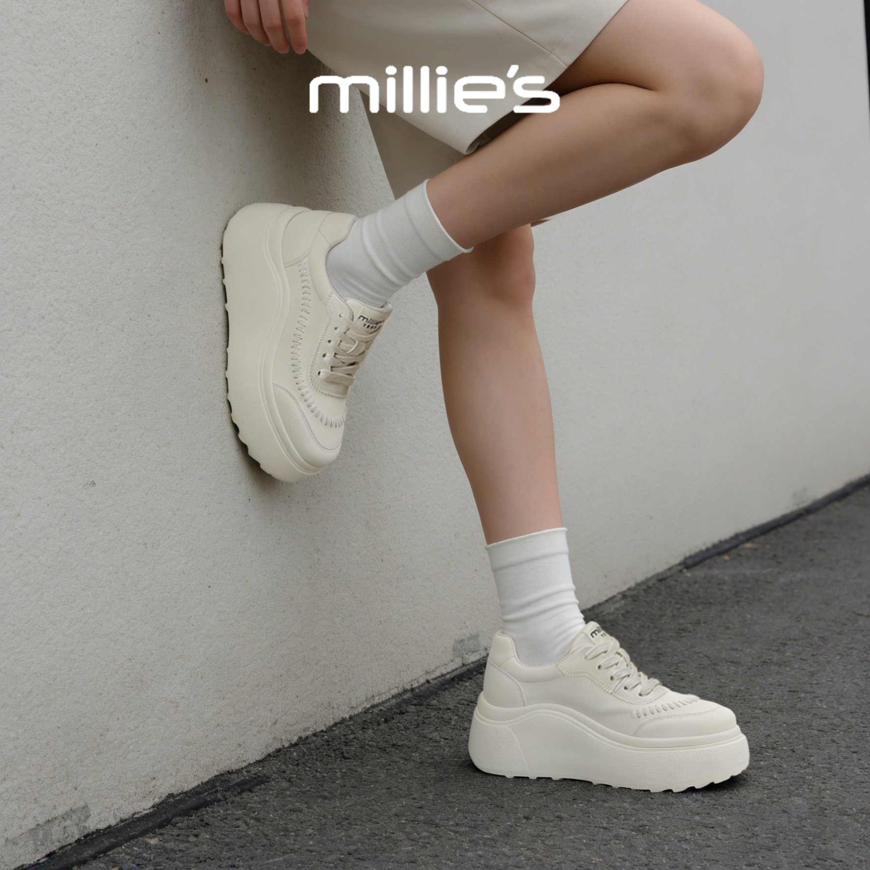 MILLIE'S/妙丽厚底小白鞋女百搭增高休闲鞋舒适轻便板鞋春季新款,女鞋,休闲板鞋,淘宝优惠券,粉丝福利购,淘宝优惠卷