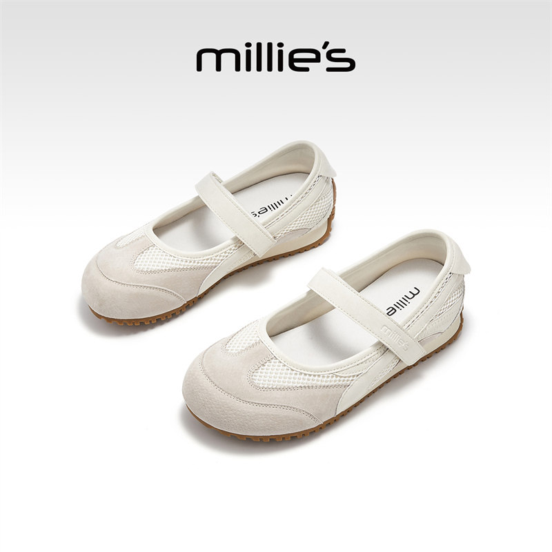 millies妙丽官方女鞋2026夏季新款透气内增高魔术贴浅口玛丽珍鞋