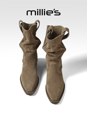 millies妙丽女鞋时装靴女2025年冬季新款加绒保暖气质靴堆堆靴子